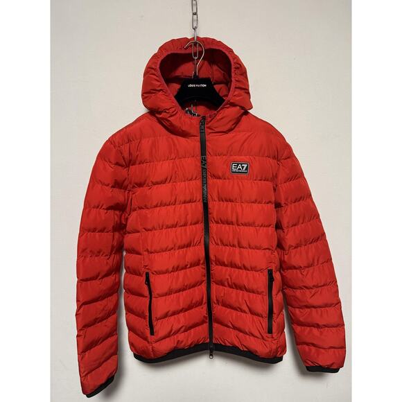 EA7 Emporio Armani Jacket Mens L Red Hooded Puffer Full Zip 6LPBJ0 PNE1Z - Picture 2 of 13